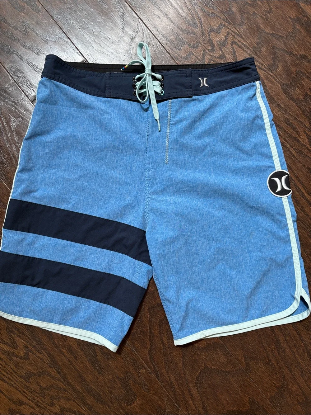 Hurley Light Blue Swim Boardshorts with Navy Trim